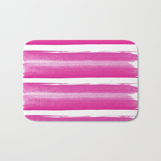 Simply handrawn pink stripes on white background Bath Mat