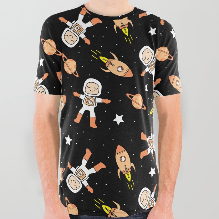 Cute Astronaut - Space Rockets Planets  All Over Graphic Tee