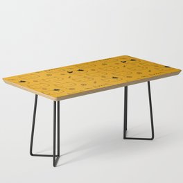 Mustard and Black Doodle Kitten Faces Pattern Coffee Table