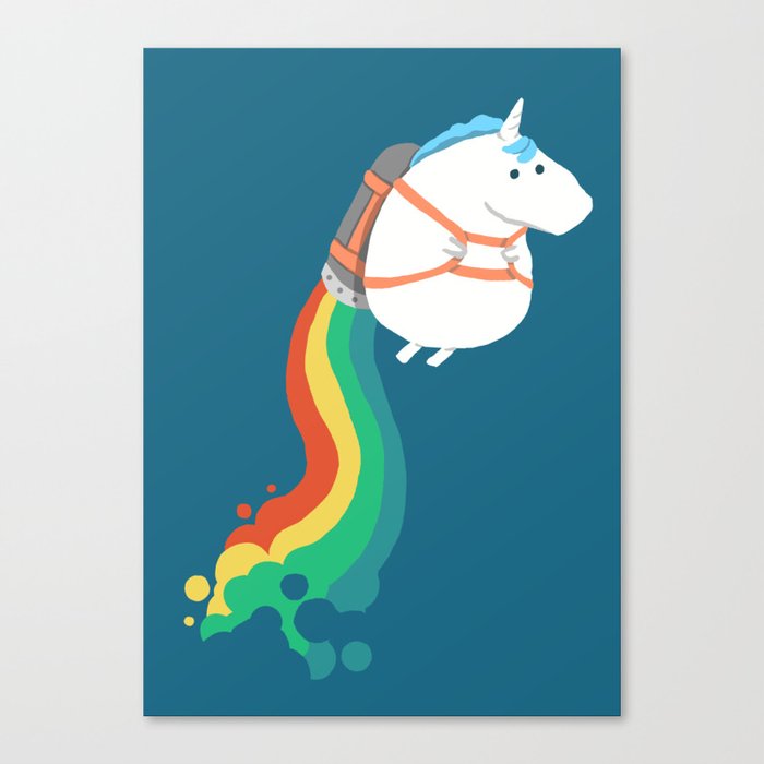 Fat Unicorn on Rainbow Jetpack Canvas Print