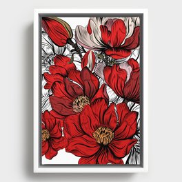 RED PEONIES PATTERN Framed Canvas
