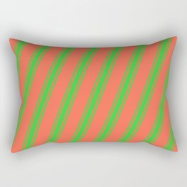 [ Thumbnail: Red and Lime Green Colored Striped Pattern Rectangular Pillow ]