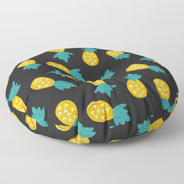 Pineapple Party – Yellow & Green on Charcoal Floor Pillow