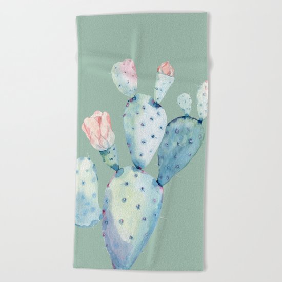 Rose Desert Cactus Mint Green Beach Towel