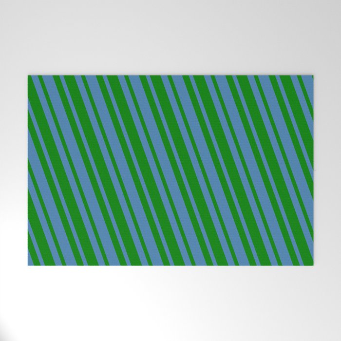 Blue and Green Colored Lines Pattern Welcome Mat