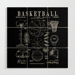 Basketball Old Vintage Patent Drawing Print Wood Wall Art