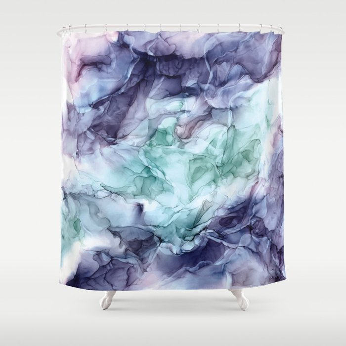Growth Abstract Botanical Fluid Art Painting Shower Curtain By