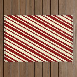 [ Thumbnail: Dark Red & Light Yellow Colored Stripes/Lines Pattern Outdoor Rug ]