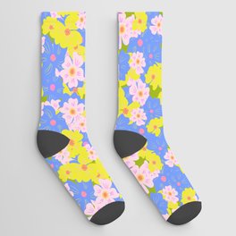 Danish Pastel Spring Flowers Mini Green Socks