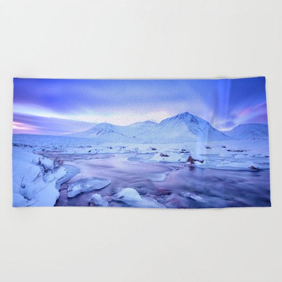 Freezing Mountain Lake Landscape : Blue Beach Towel