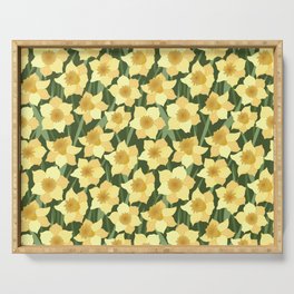 Seamless pattern with yellow daffodils on a green background Serving Tray