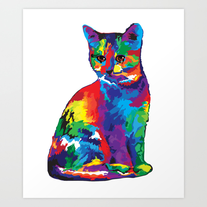 Psychedelic Rainbow Cat Gift Abstract Trippy Cat Art Art Print By