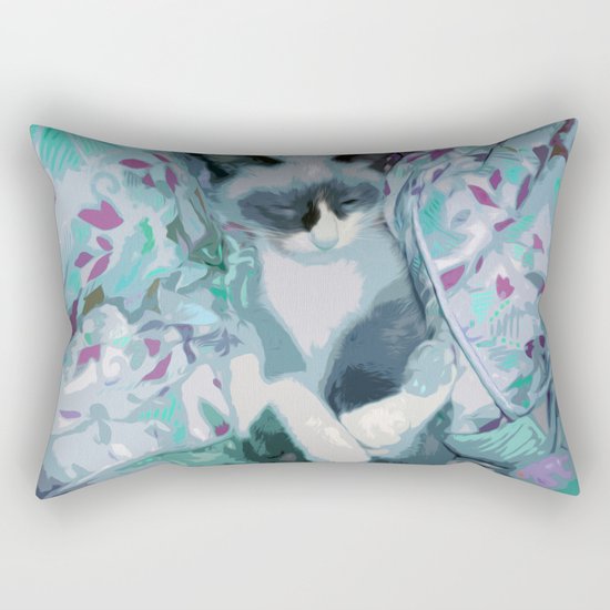 Nestled Kitten in Comforter Cloud Rectangular Pillow