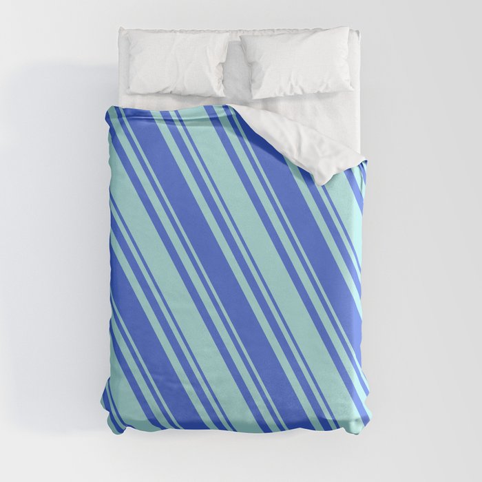 Royal Blue & Turquoise Colored Lined/Striped Pattern Duvet Cover
