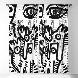 Creatures Graffiti Black and White on French Train Ticket Blackout Curtain