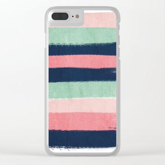 Painted stripe stripes mint navy pink modern color palette painterly minimalist nursery art Clear iPhone Case