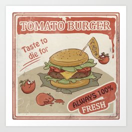 Tomato Burger Vintage Art Print