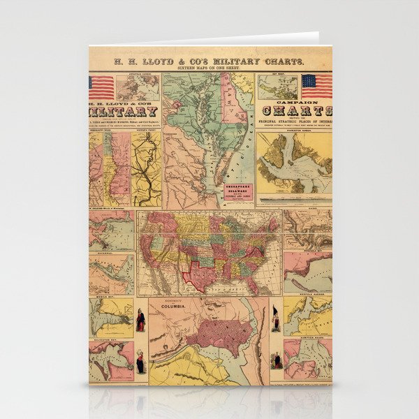 Vintage United States Civil War Military Strategic Maps Stationery Cards