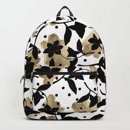 Modern abstract black  gold brushstrokes dots floral Backpack