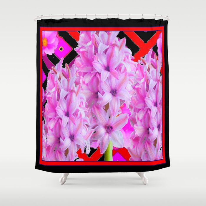 WESTERN BLACK-RED  PURPLISH-PINK ROSES & HYACINTHS Shower Curtain