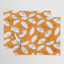 White Umbrella pattern on Orange background Placemat