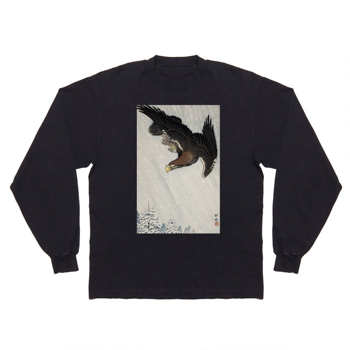 Eagle Flying in Snow Ohara Koson Long Sleeve T Shirt