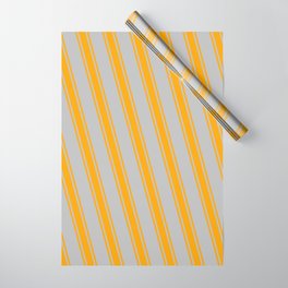 [ Thumbnail: Grey & Orange Colored Lines Pattern Wrapping Paper ]