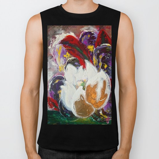 Purple Peonies in Gold with Red Biker Tank