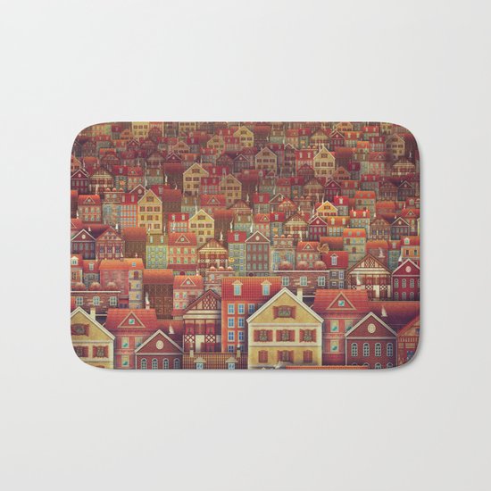 Cute City Street Scene ,Many Houses Bath Mat