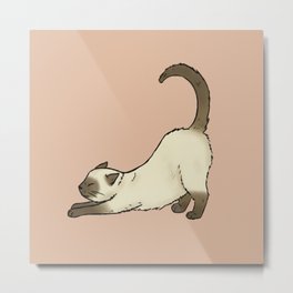 Siamese cat stretching Metal Print | Terracotta, White, Cute, Brown, Pastel, Cartoon, Illustration, Birman, Digital, Sleepy 