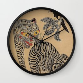 Vintage Korean Minhwa Tiger Scroll Wall Clock