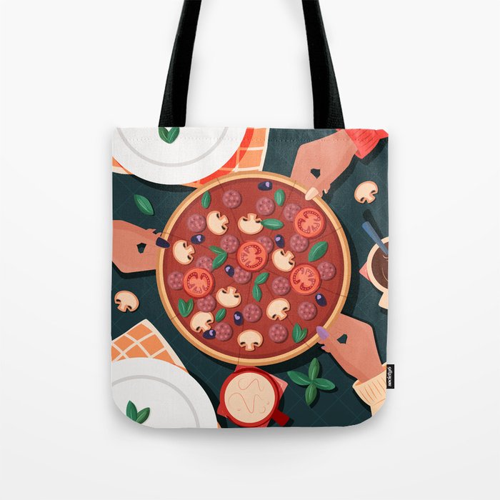 Sharing pizza Tote Bag