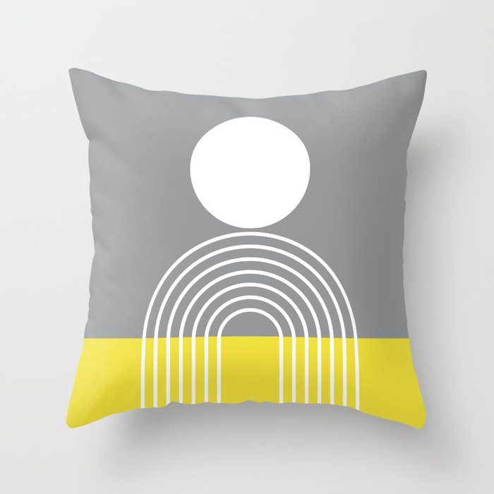 Geometric Lines in Ultimate Grey and Illuminating (Sun and Rainbow abstraction) Throw Pillow