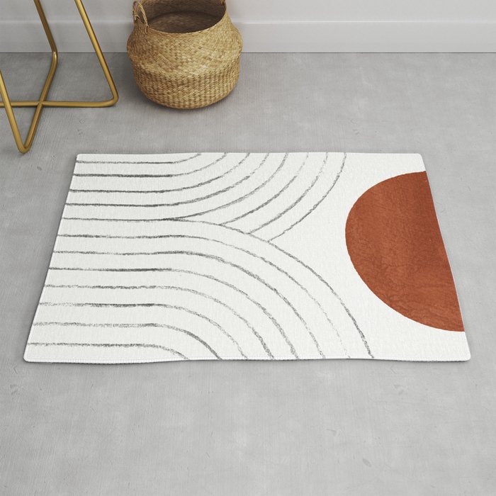 Linear rainbows and terracotta sun Rug by Whales Way | Society6