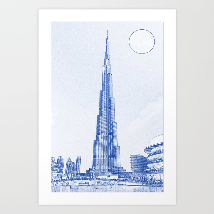 Blueprint Drawing Of Burj Khalifa Emirates Dubai 2s Art Print By Asarstudios Society6