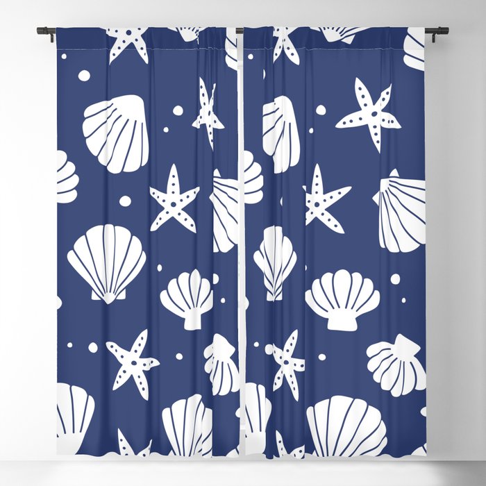 Seashell Pattern (navy blue/white) Blackout Curtain