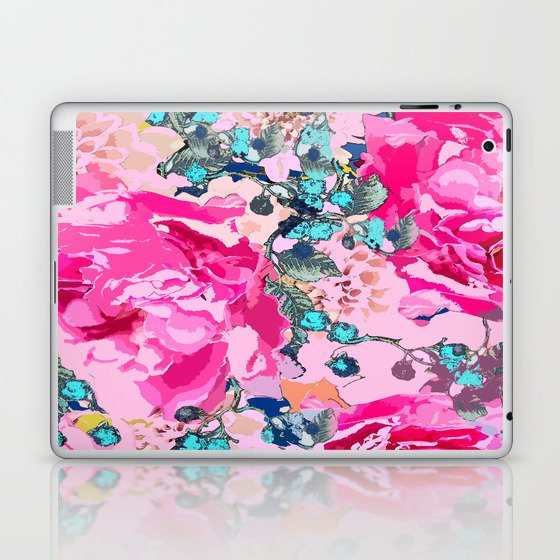 Pink floral work with some turquoise and yellow details #decor #society6 #buyart Laptop & iPad Skin