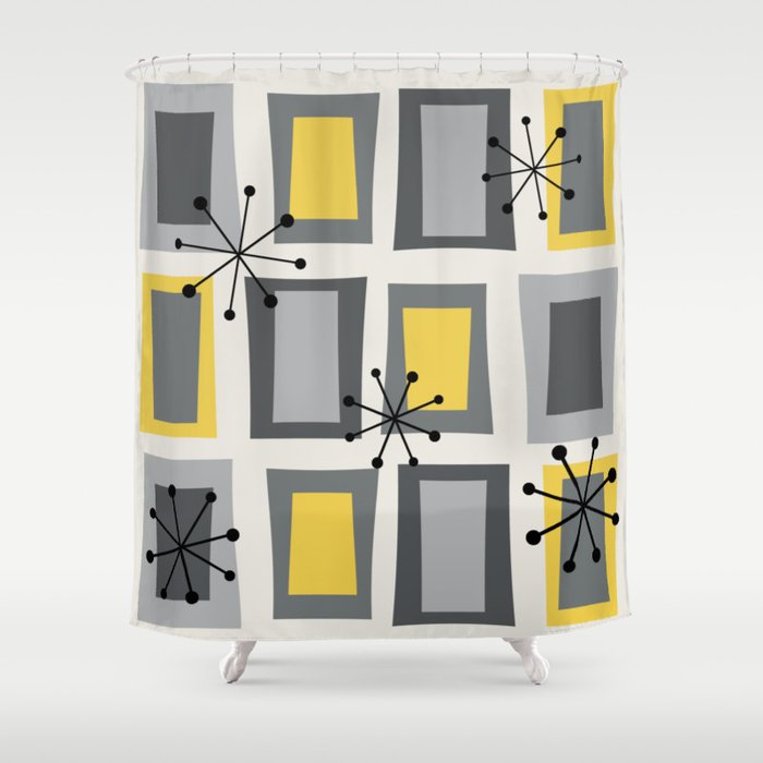 Mid Century Modern Art 'Wonky Doors' Yellow Gray Shower Curtain