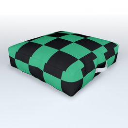 S L A Y E R Outdoor Floor Cushion | Digital, Haori, Pattern, Checkered, Checker, Demon, Green, Graphicdesign, Slay, Yukata 