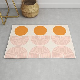 Mid Century Modern Geometric 43 in Coral Orange (Rainbow and Sun Abstraction) Area & Throw Rug