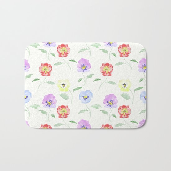 Colored Viola. Watercolor . Bath Mat