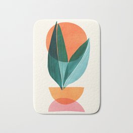 Nature Stack Teal and Orange Abstract Sunset Bath Mat | Painting, Abstract, Plant, Tropical, Modernist, Mid Century, Illustration, Teal, Shapes, Contemporary 