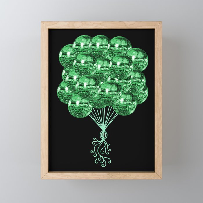 70's Groovy Green Disco Ball Balloons Framed Mini Art Print