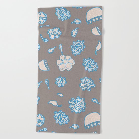 Flower border blue Beach Towel