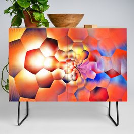 Abstract eternity and infinite center of the universe red  blue yellow honeycomb design pattern  Credenza
