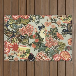 Chinese Dragon Vintage Floral Pattern Outdoor Rug