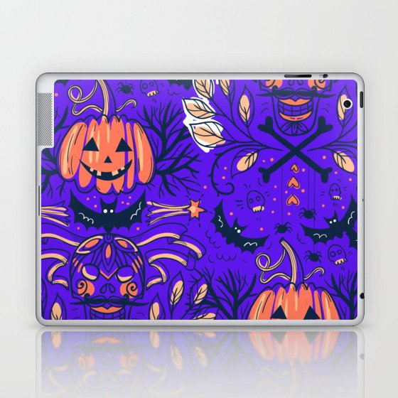 Halloween Pumpkin Scary Design Pattern Blue Laptop & iPad Skin