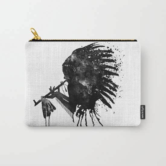 Indian with Headdress Black and White Silhouette Carry-All Pouch