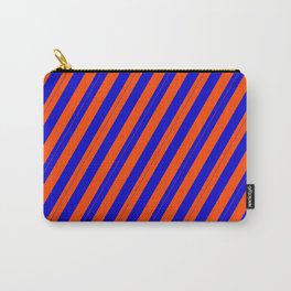 [ Thumbnail: Blue & Red Colored Lines/Stripes Pattern Carry-All Pouch ]