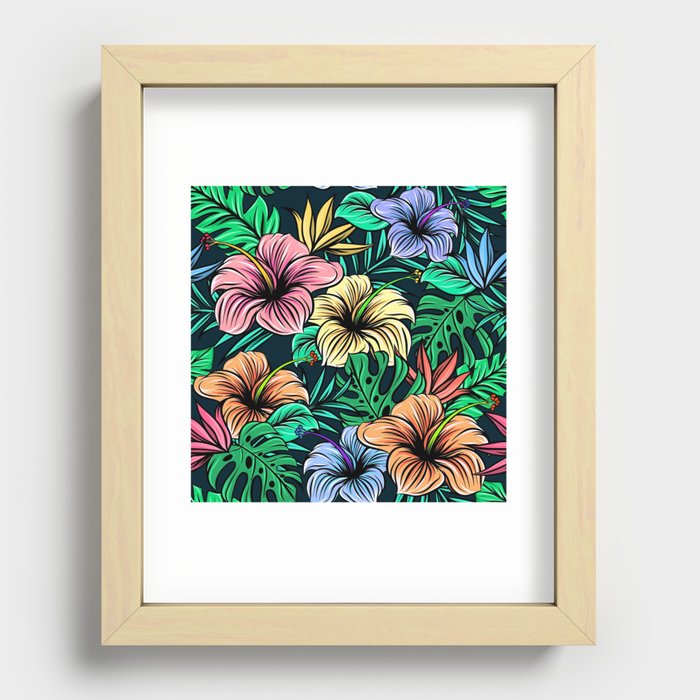 Hawaiian Hibiscus Floral Colorful Pattern Recessed Framed Print